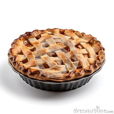 Round apple pie on a white background. Stock Photo