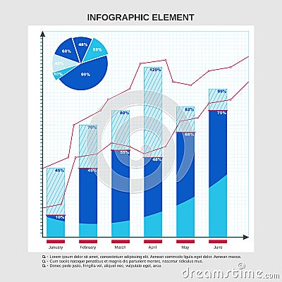 Graphic design for business, pie chart, table Vector Illustration