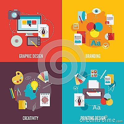 Graphic design icons flat Vector Illustration