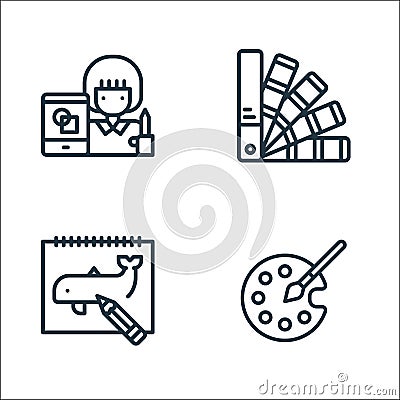 graphic design line icons. linear set. quality vector line set such as color palette, drawing, colors Vector Illustration