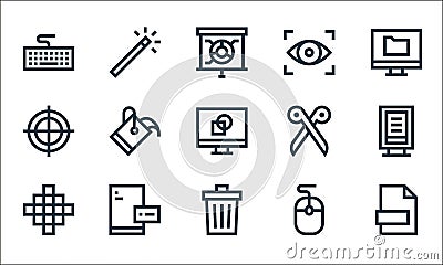 graphic design line icons. linear set. quality vector line set such as file, trash, pixel, mouse, paper, registration mark, Vector Illustration