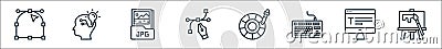 graphic design line icons. linear set. quality vector line set such as painting, typography, keyboard, color picker, jpg file, Vector Illustration
