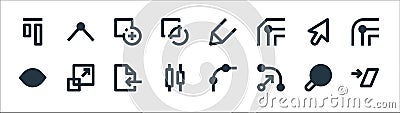 graphic design line icons. linear set. quality vector line set such as shear, nodes, align, eye, cursor, unite, pencil, nodes Vector Illustration