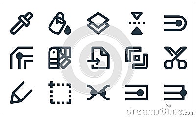 graphic design line icons. linear set. quality vector line set such as stroke, nodes, pencil, node, artboard, bevel, graphic tool Vector Illustration