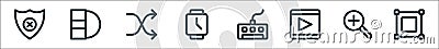graphic design line icons. linear set. quality vector line set such as transform, zoom in, video, keyboard, smartwatch, shuffle, Vector Illustration