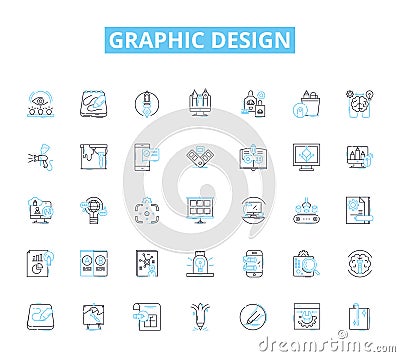 Graphic design linear icons set. Typography, Color, Layout, Proportion, Contrast, Scale, Texture line vector and concept Vector Illustration