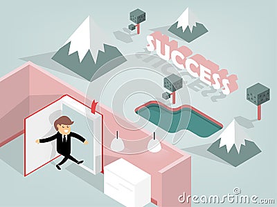 Graphic design of man opening the book to go trough success Vector Illustration