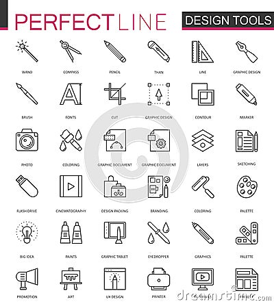 Graphic design program tools palettes. Thin line web icons set. Interface outline stroke icon design. Vector Illustration