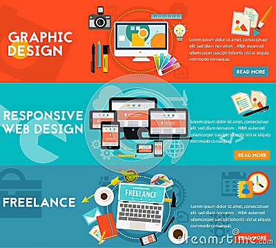 Graphic Design , Responsive Webdesign and Freeance Concept Vector Illustration