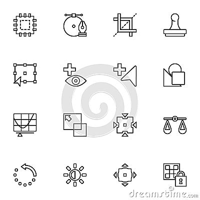 Graphic Design tools line icons set Vector Illustration