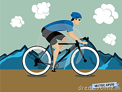 Graphic design vector of biker athlete cycling on the mountain Vector Illustration