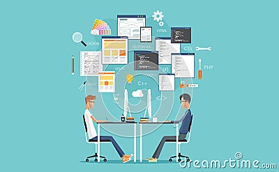 Graphic design and web developer working on workplace. develop for website and application Stock Photo