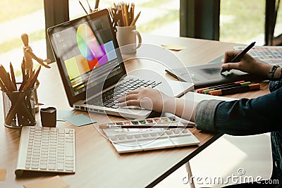 Graphic design working with computer creative,designer job work. Stock Photo