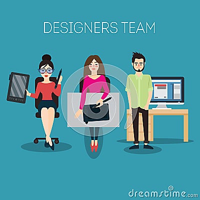 Graphic Designer. Artist with Graphic Tablet Vector Illustration