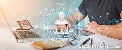 Graphic designer using business leadership chart 3D rendering Stock Photo