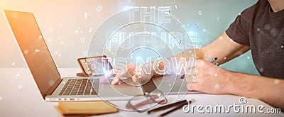 Graphic designer using future text interface 3D rendering Stock Photo