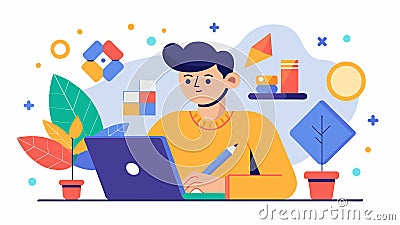 A graphic designer with dysgraphia utilizes their unique spatial awareness and visual thinking to create visually Vector Illustration