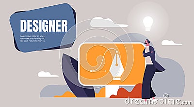 Graphic designer, freelance career. Vector illustration on grey background. Vector Illustration