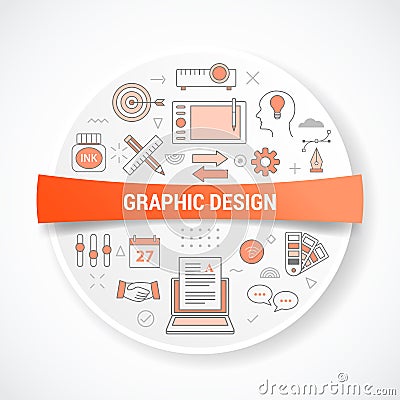 graphic designer with icon concept with round or circle shape Vector Illustration