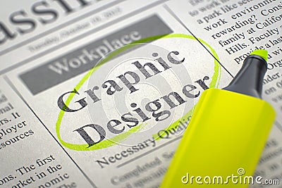 Graphic Designer Join Our Team. 3D Render. Stock Photo