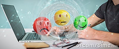 Graphic designer using customer satisfaction rating 3D rendering Stock Photo