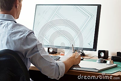 Graphic designer using digital tablet and computer Stock Photo