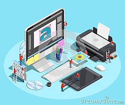 Graphic Designer Workspace Concept Vector Illustration