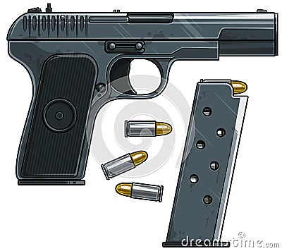 Graphic detailed handgun pistol with ammo clip Vector Illustration