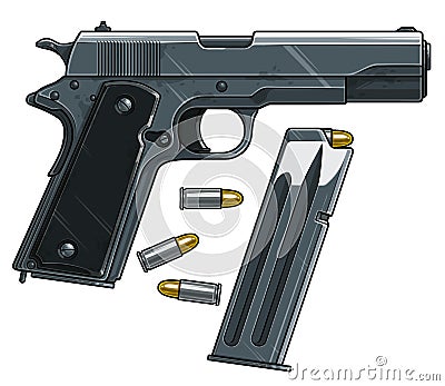 Graphic detailed handgun pistol with ammo clip Vector Illustration