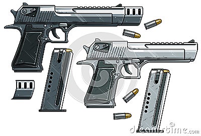 Graphic detailed handgun pistol with ammo clip Vector Illustration