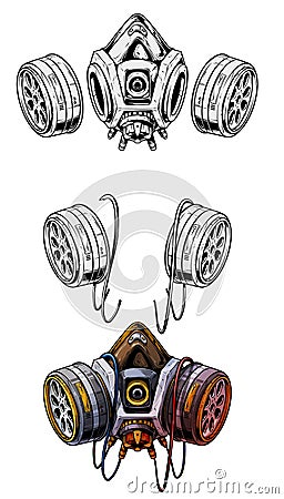 Graphic detailed protective gas mask respirator Vector Illustration