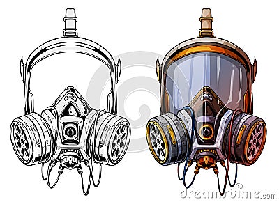 Graphic detailed protective gas mask respirator Vector Illustration