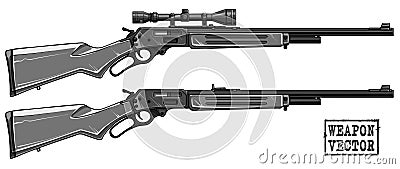 Graphic detailed shotgun rifle with optical sight Vector Illustration