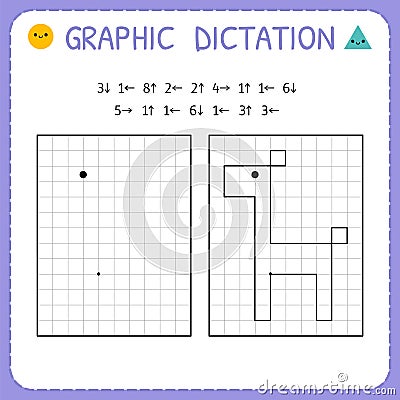 Graphic dictation. Giraffe. Kindergarten educational game for kids. Preschool worksheet for practicing motor skills. Working pages Vector Illustration