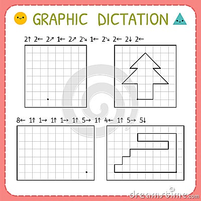 Graphic dictation. Preschool worksheets for practicing motor skills. Kindergarten educational game for kids. Working pages for Vector Illustration