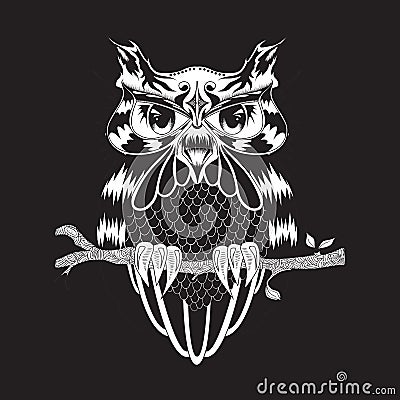 Graphic drawing of owl in hipster glasses, vector illustration Vector Illustration