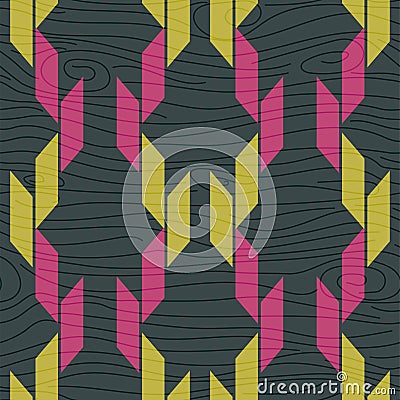 Graphic elements on blue wood texture vector seamless pattern. Vector Illustration