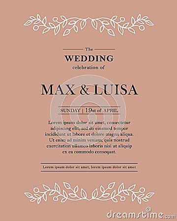 Graphic elements for the wedding. Frames of leaflets twigs. Invitation cards. Invitations wedding card with elegant Vector Illustration