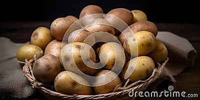 Potatoes on a dark background, giving them an elegant and minimalist appearance. Stock Photo