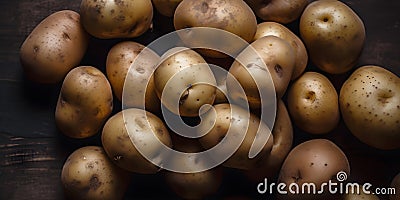 Potatoes on a dark background, giving them an elegant and minimalist appearance. Stock Photo