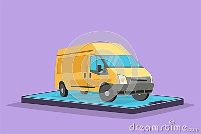 Graphic flat design drawing delivery car for deliver boxes packages on smartphone screen. Online store delivery service Cartoon Illustration