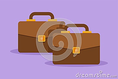Graphic flat design drawing leather briefcase male business bag. Work suitcase. Office case. Portfolio document. Finance handbag Cartoon Illustration