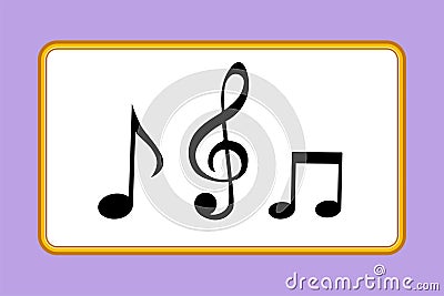 Graphic flat design drawing of music notes on stave. Musical symbol in flat minimalist style. Trendy abstract wave melody for Vector Illustration