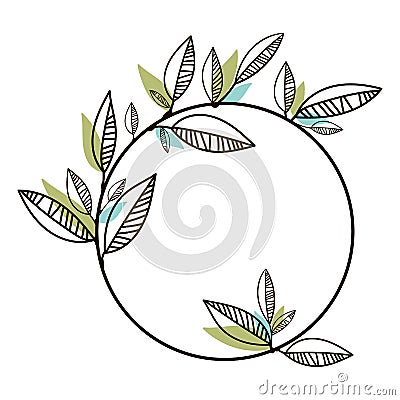 Graphic frame leaves in a circle for text or logo Vector Illustration