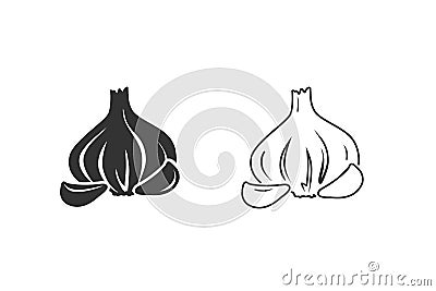Graphic garlic silhouette icon set. Vector Vector Illustration