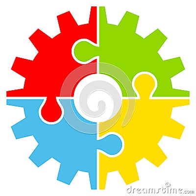 Graphic Gear With Four Puzzle Pieces Color Vector Illustration