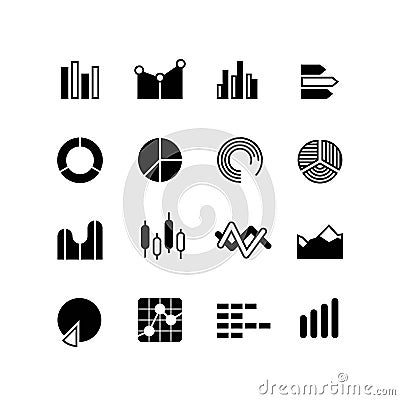 Graphic, graph, stats data bar, infographic charts, analyze diagram vector icons Vector Illustration