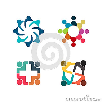 Graphic group connecting,People Connection logo set,Team work in a circle holding hands,Business person meeting in the same power Vector Illustration