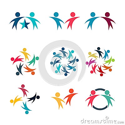Graphic group connecting,People Connection logo set,Team work in a circle holding hands,Business person meeting in the same power Vector Illustration