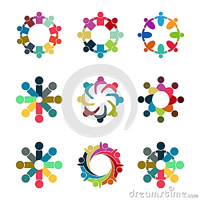 Graphic group connecting,People Connection logo set,Team work in a circle holding hands,Business person meeting in the same power Vector Illustration